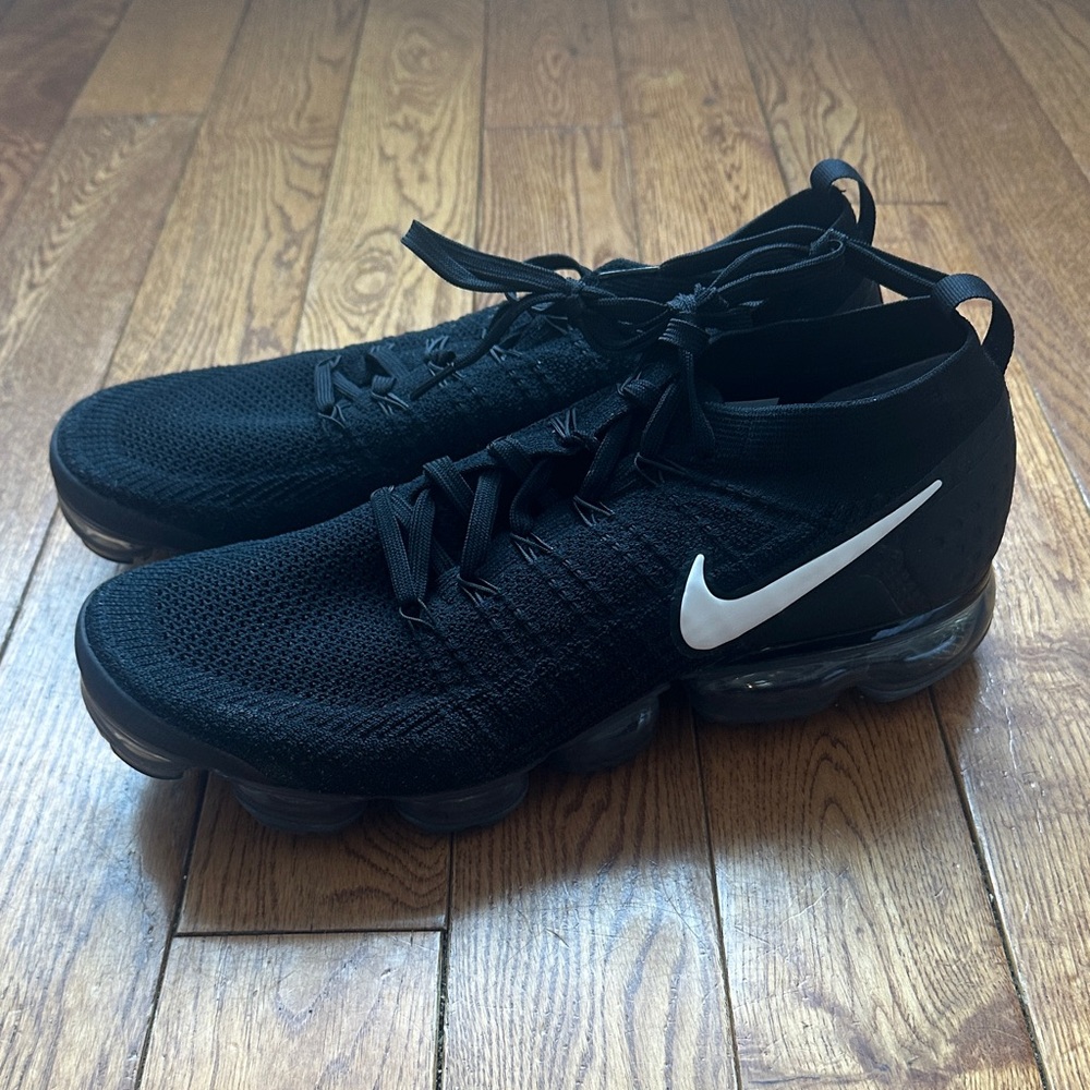 Nike Black Flyknit Vapormax Sneakers with White Swoosh